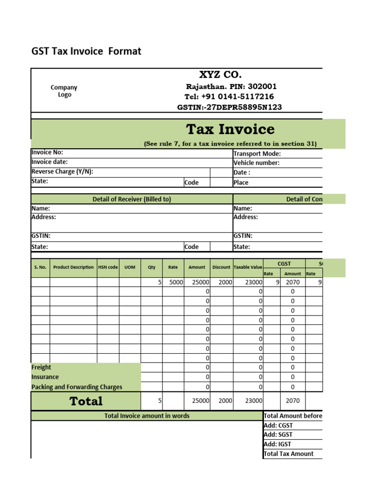 GST Invoice Format in Excel PDF Payments Government Finances