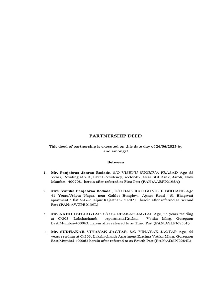 Pranavi Construction Partnership Deed | PDF | Partnership | Private Law