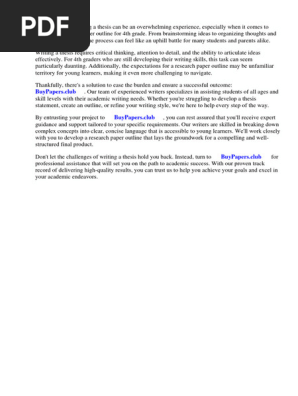 Research Paper Outline for 4th Grade
