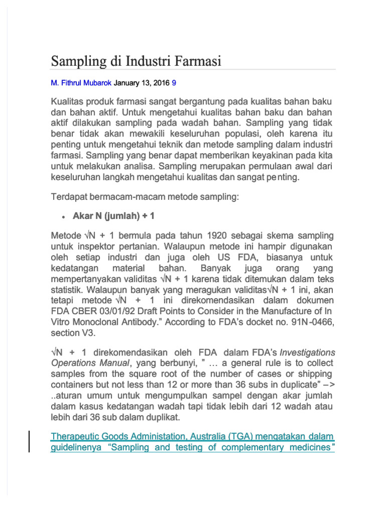 Metode Sampling Bahan Baku Farmasi | PDF