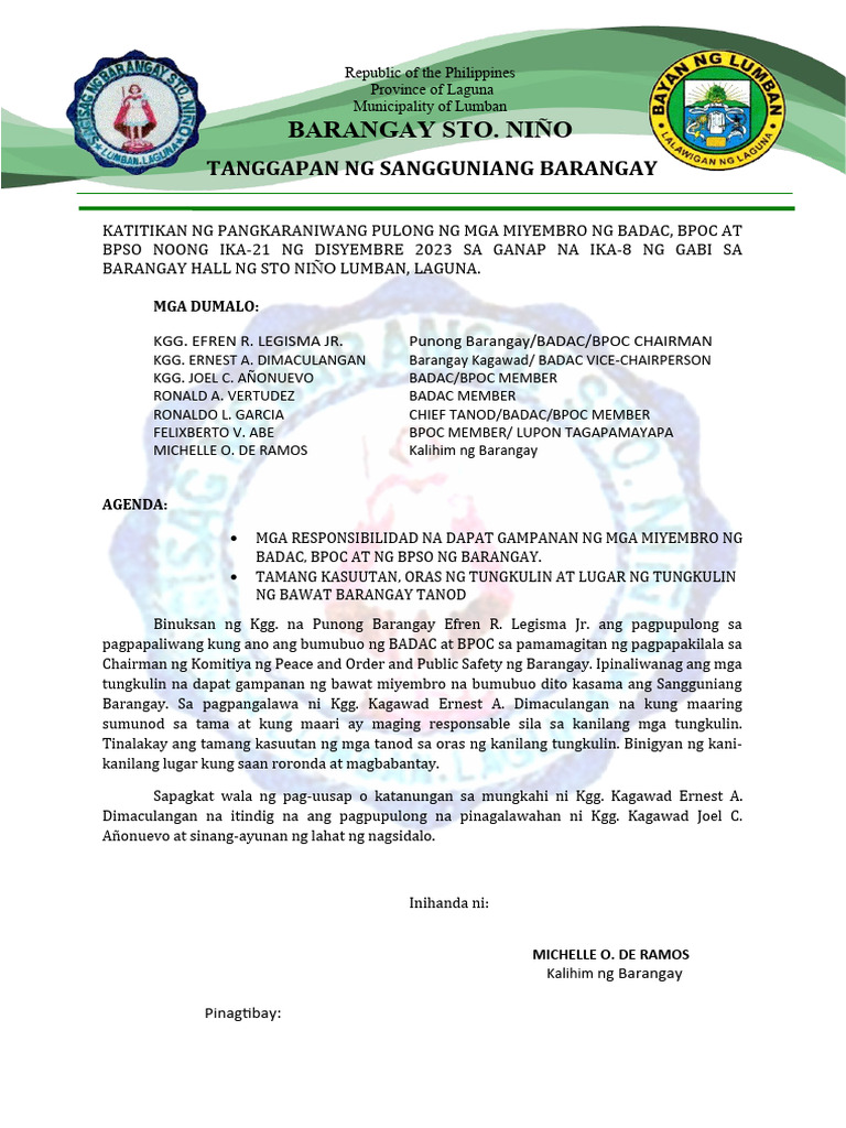 Badac Minutes Of Meeting