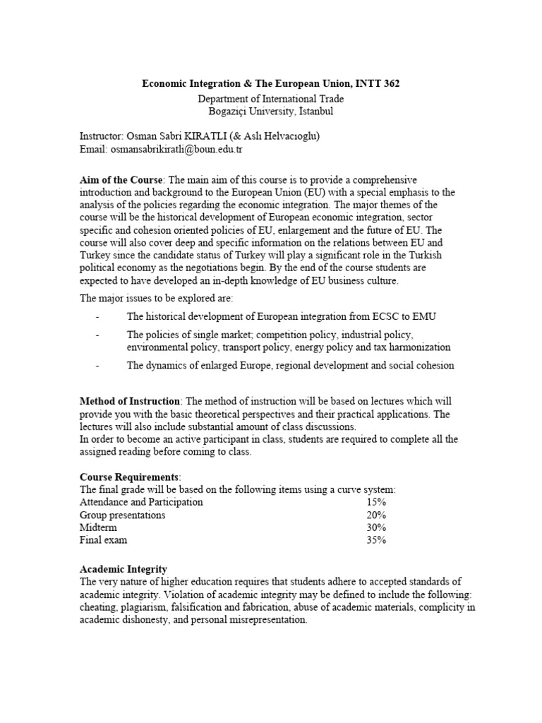 EU Economic Integration Course Overview | PDF | European Union ...