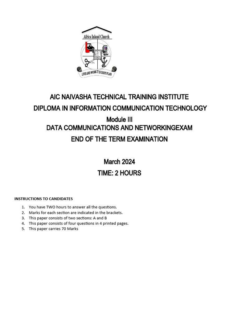 Data Communication Exam - March 2024 | PDF | Computer Network | Network ...