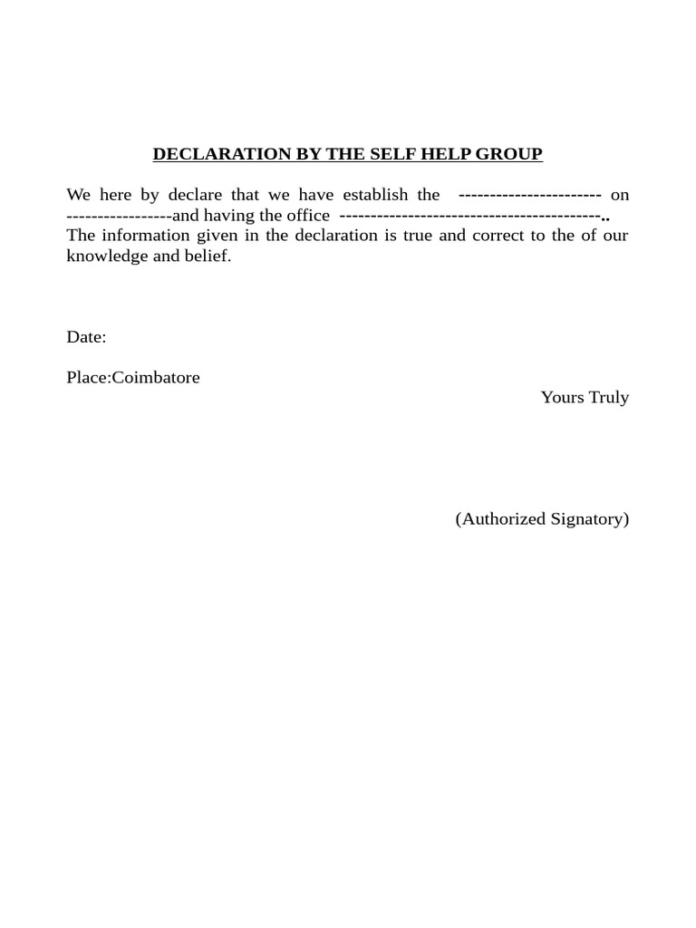 SHG Declaration for PAN Card Application | PDF | Finance & Money ...
