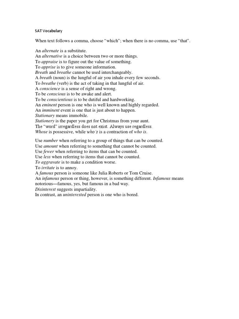 Essential SAT Vocabulary Guide | PDF | Irony | Rational Number