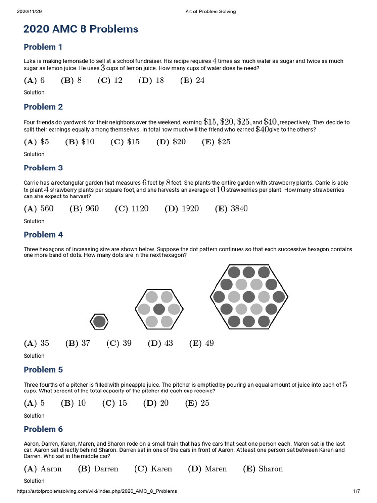 2020 AMC 8 Problems PDF