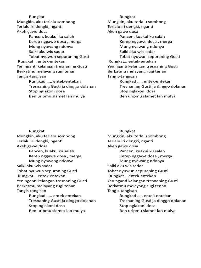 Lirik Lagu Rungkat dan Gusti Yesus | PDF