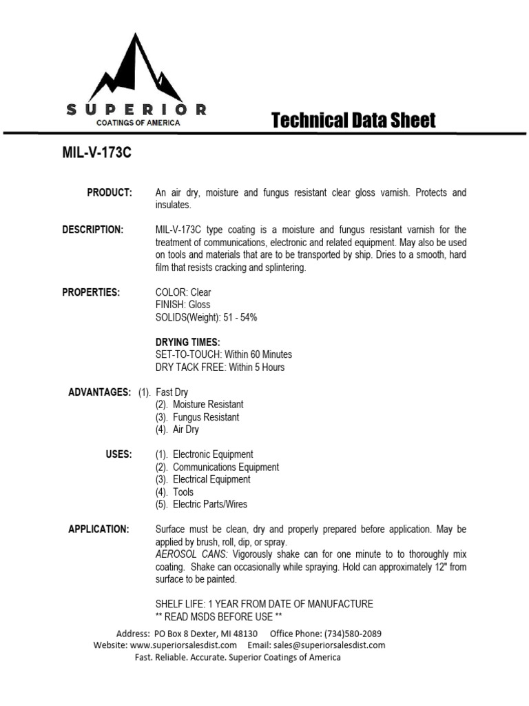 Technical Data Sheet: MIL-V-173C | PDF