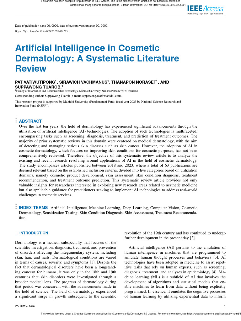 Artificial Intelligence in Cosmetic Dermatology a | PDF | Machine ...