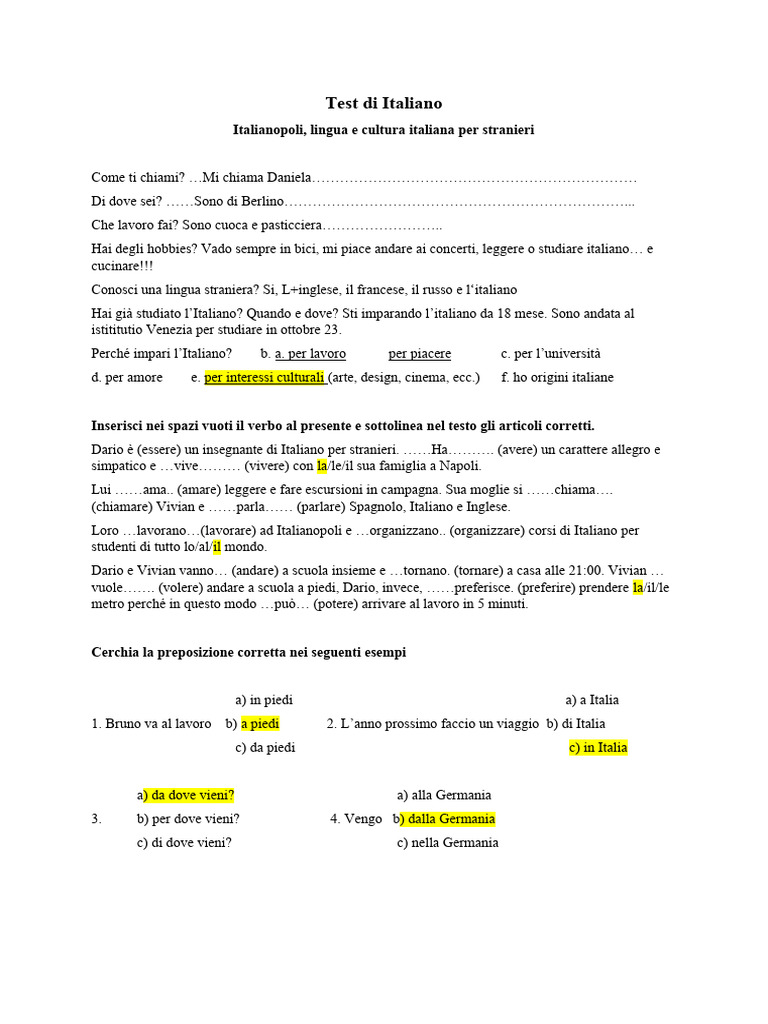 Test Di Italiano | PDF