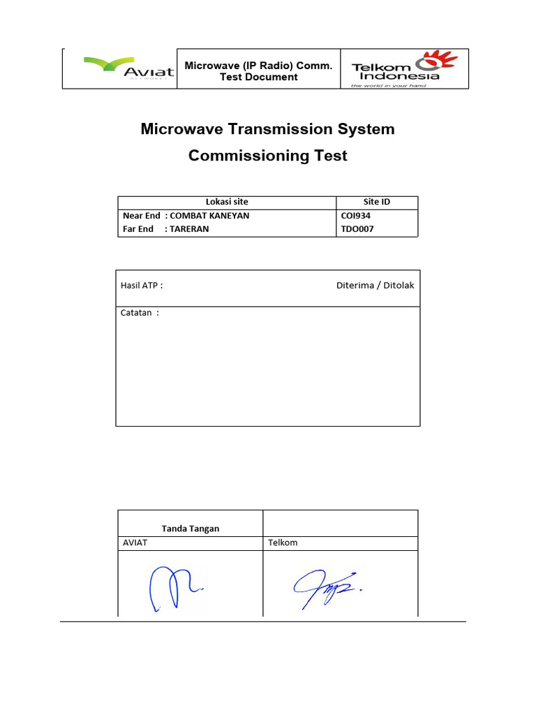 Template Doc Commtest-Telkom | PDF