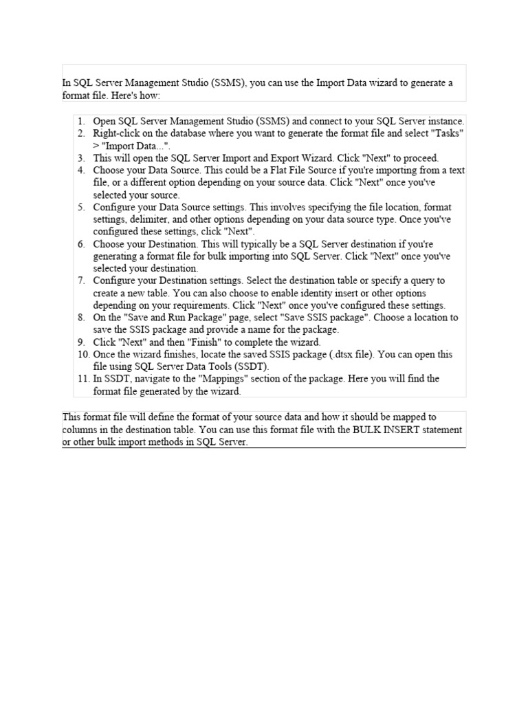 Generate SQL Server Format Files | PDF