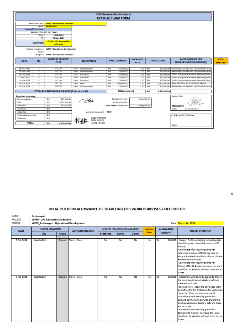 WP99-UPC RI - Expense Claim Form - Rediansyah - Maret 2024-3 | PDF ...