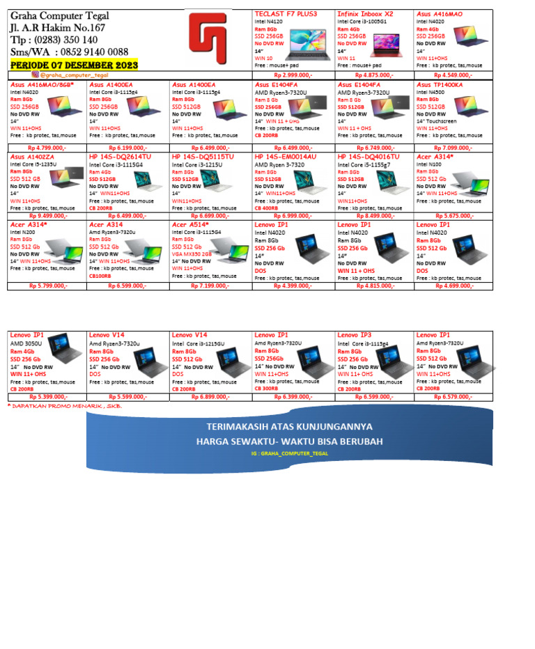 List Laptop 13122023 | PDF | Solid State Drive | Dvd
