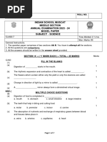 Class 7 - Science - Final Examination 2023-24 - Model Paper