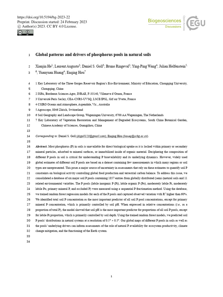 Global patterns and drivers of phosphorus pools in pdf