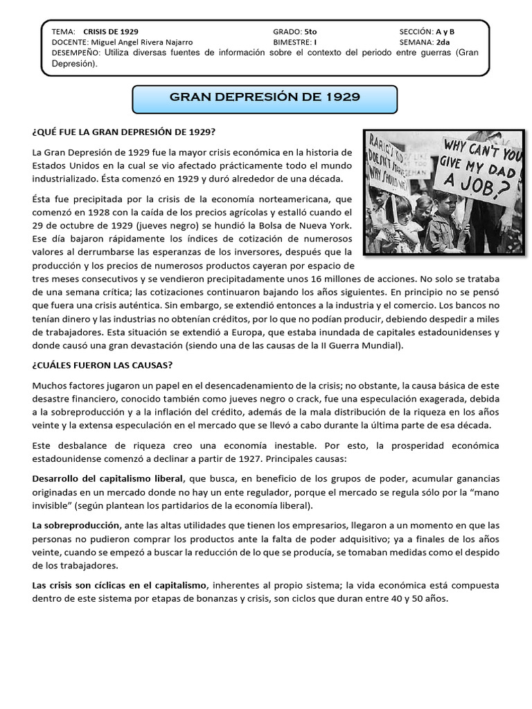 Gran Depresion De 1929 Separata Pdf Gran Depresion Superproducción