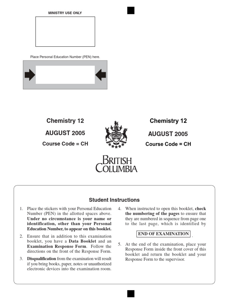 Chemistry 12 Provincial Exam Guide | PDF | Calculator | Redox