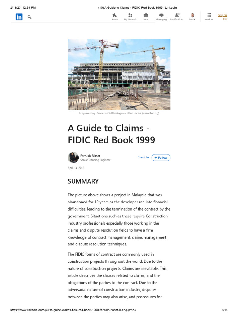 Claims Management in FIDIC 1999 | PDF | Arbitration | Adjudication
