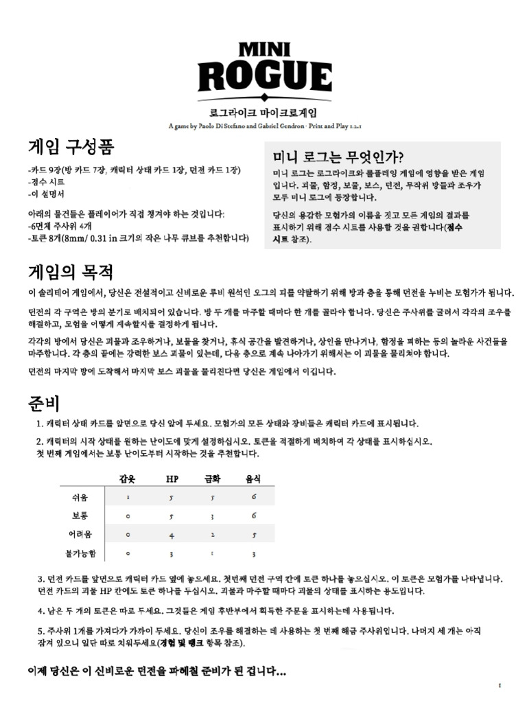 Mini Rogue Rulebook - Korean | PDF