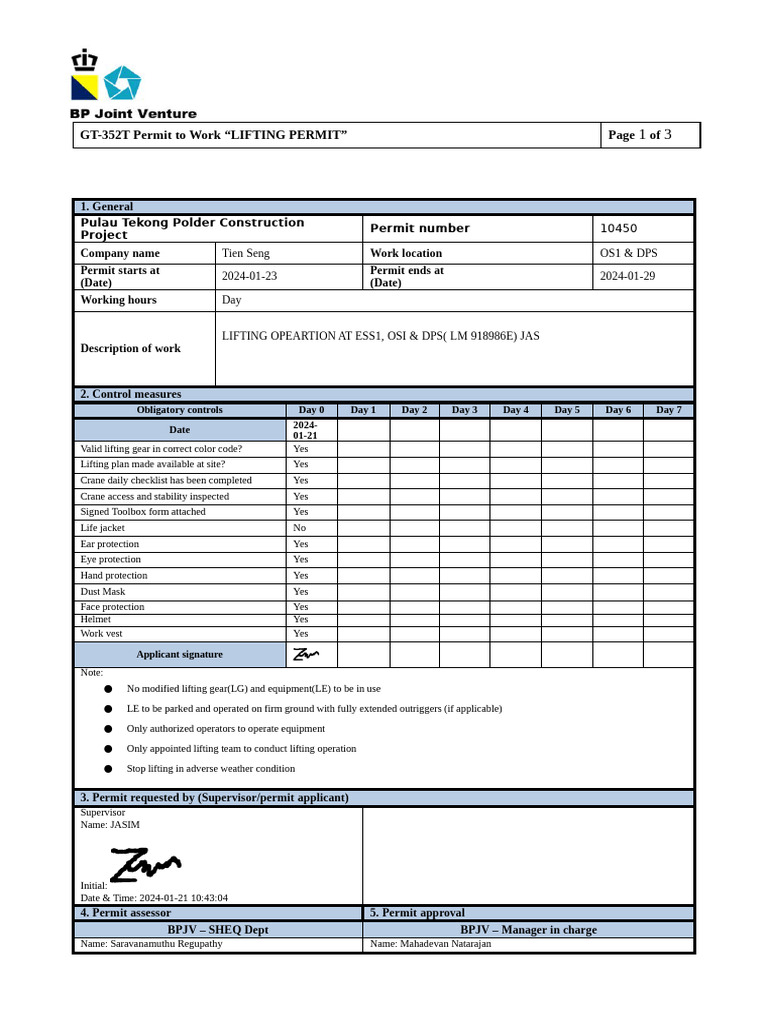PTW Lifting Activity 10450 v3 23012024 110357 | PDF | Equipment