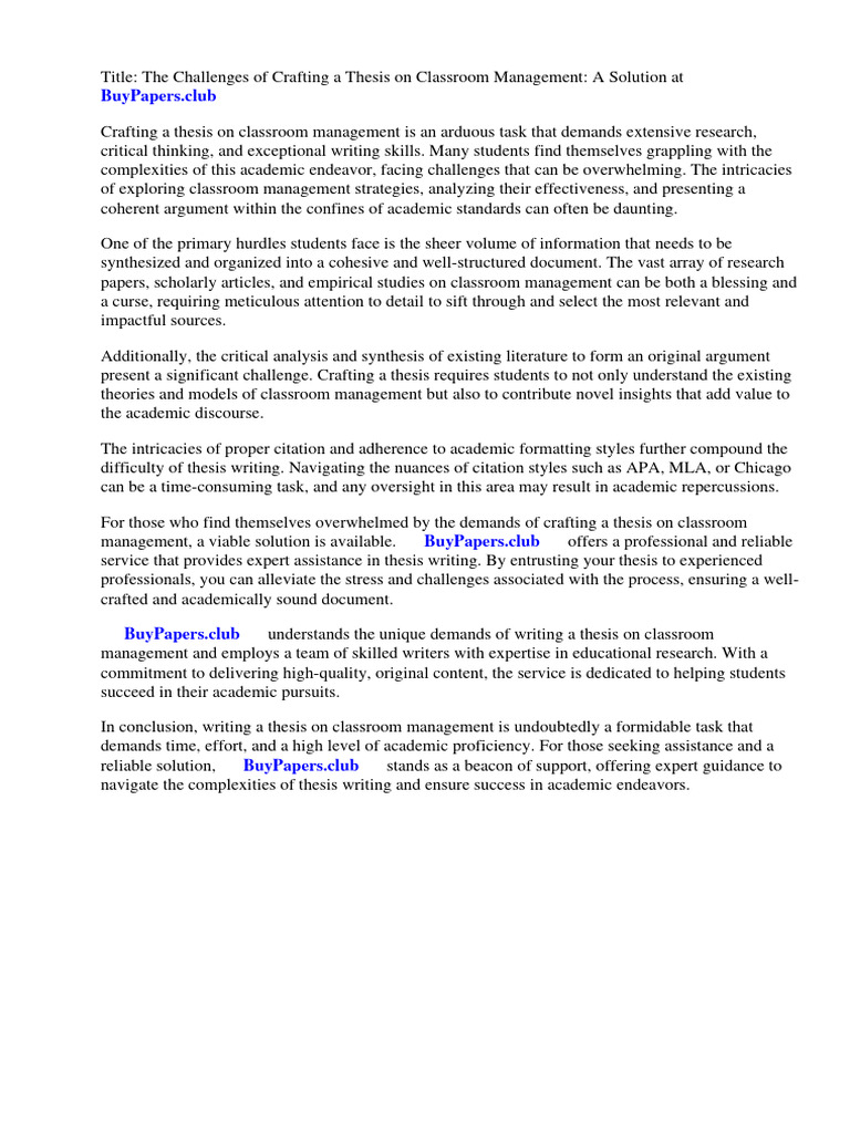 Sample Research Paper Classroom Management PDF Teachers Classroom