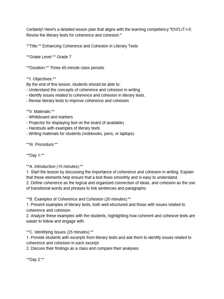 Revising Literary Texts for Clarity | PDF | Lesson Plan | Peer Review