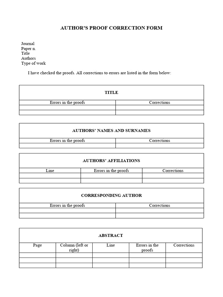 Author Proof Correction Form Guide | PDF