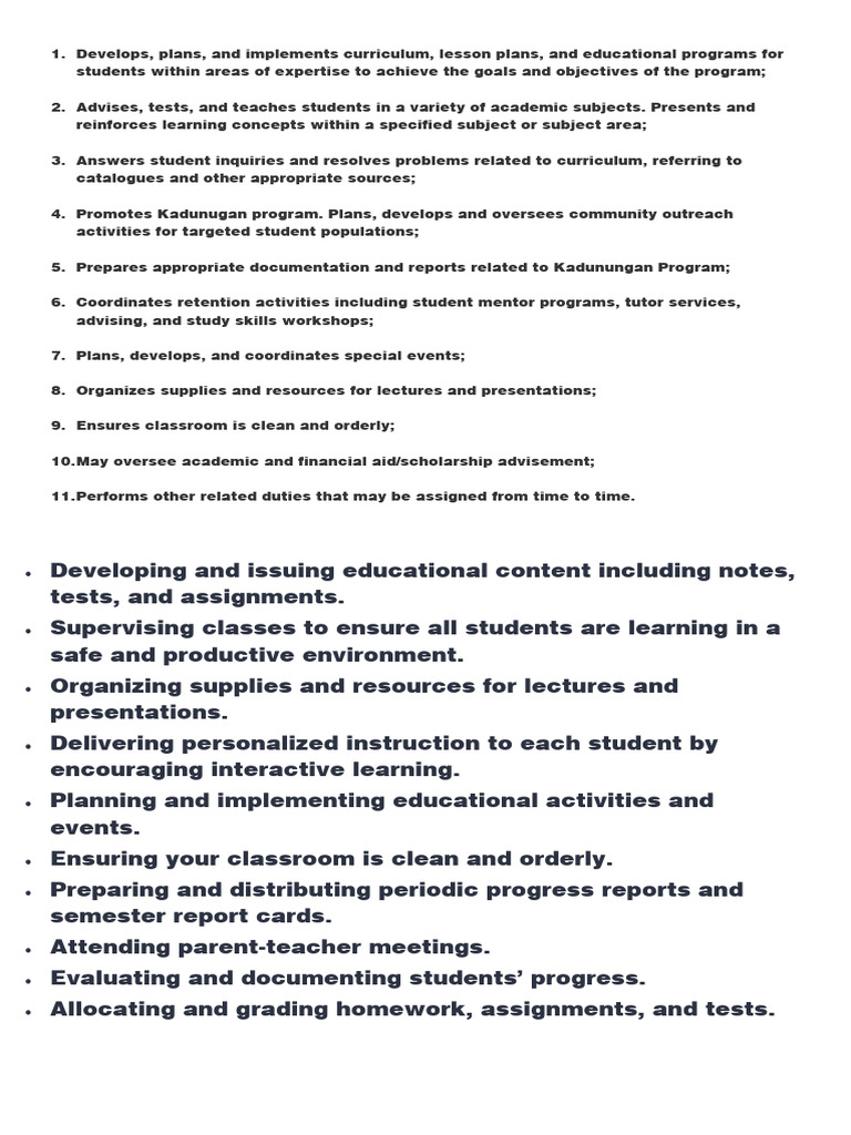 School Teacher Job Duties