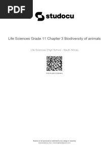 Life Sciences Grade 11 Chapter 3 Biodiversity of Animals