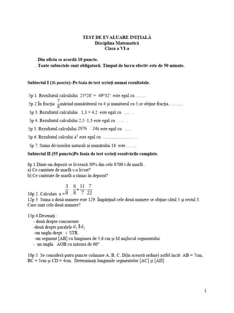 Test Initial Clasa A Via | PDF