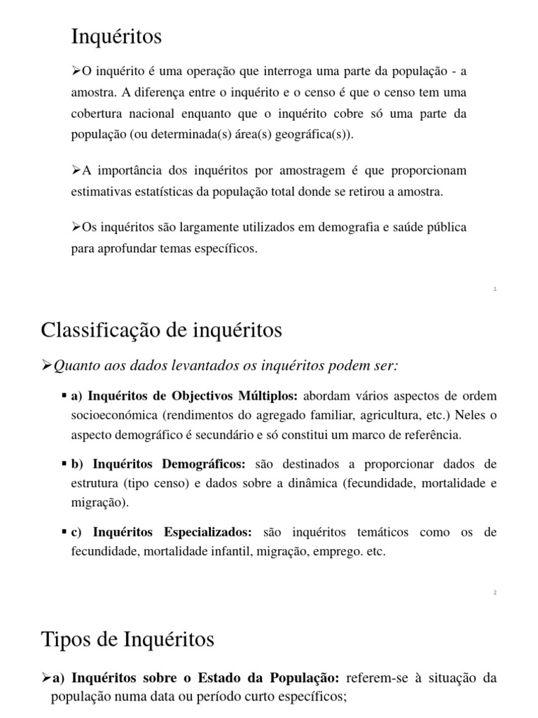 Tipos e Vantagens dos Inquéritos Demográficos | PDF | Demografia ...