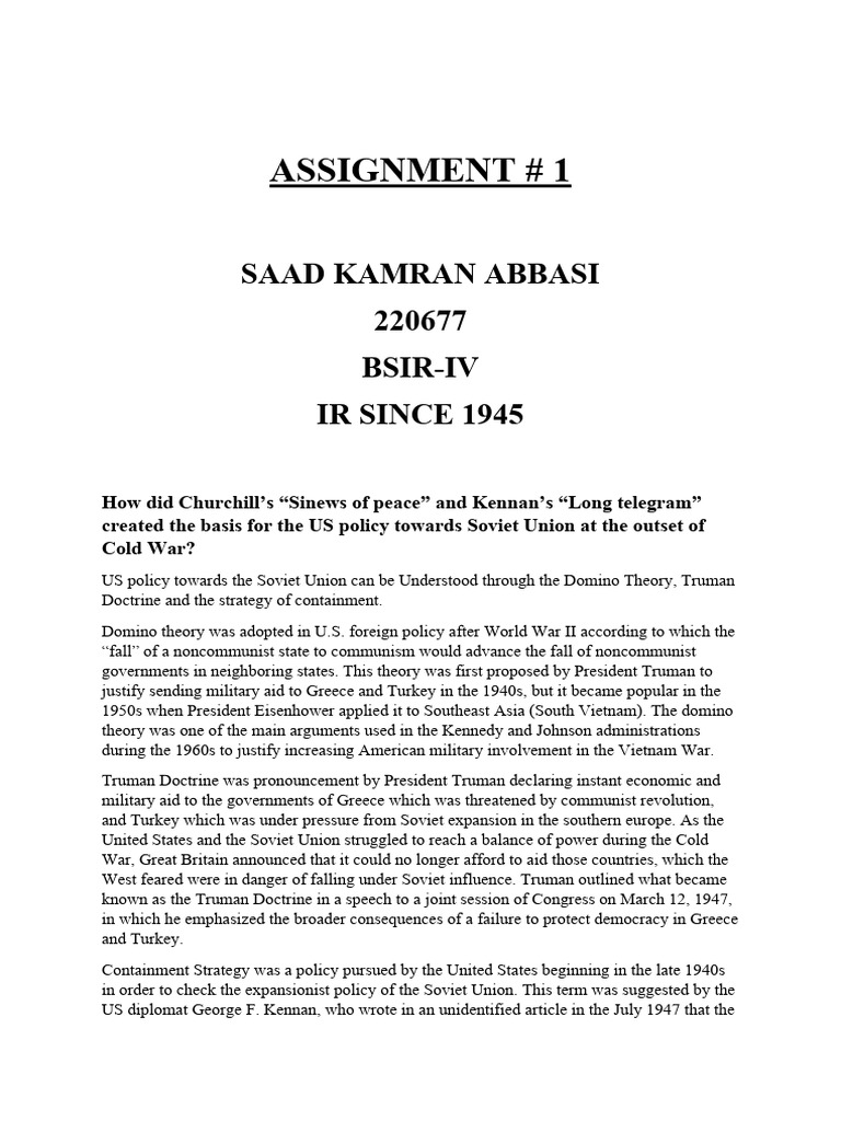 Assignment IR Since 1945 | PDF | Containment | Aftermath Of World War II