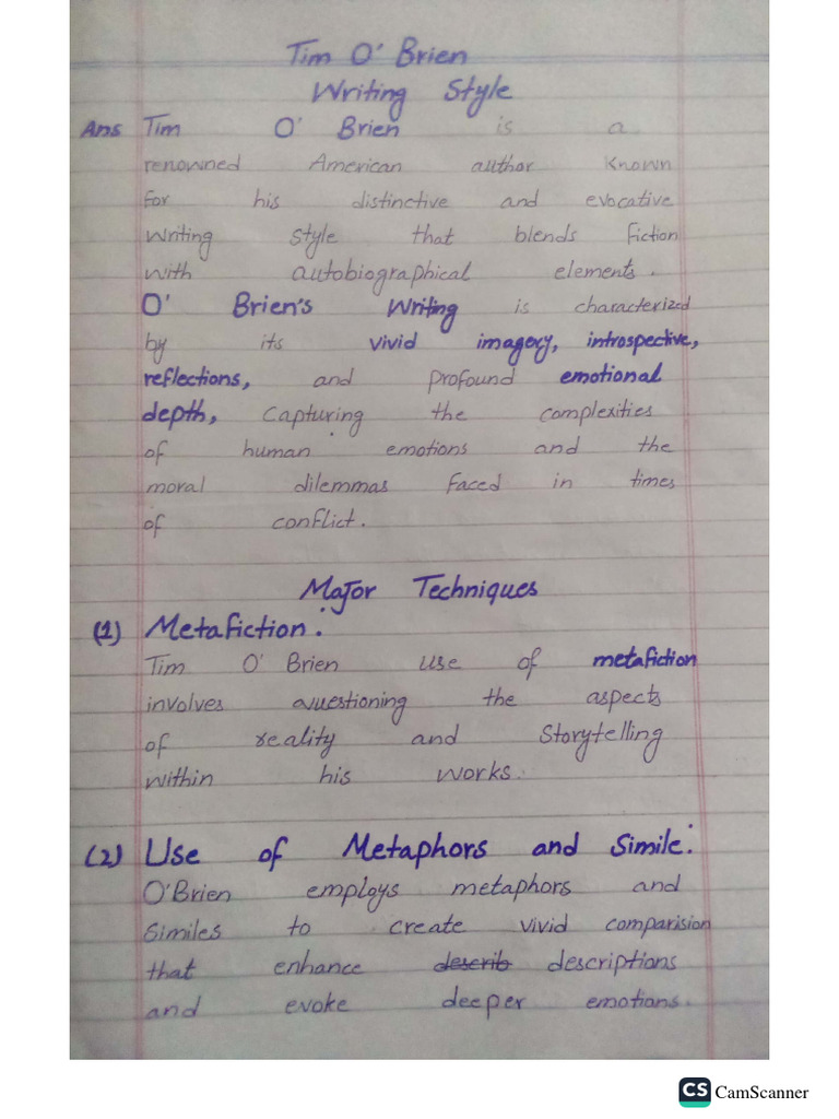 Writing Style of Tim O'Brien Roll No 402 | PDF