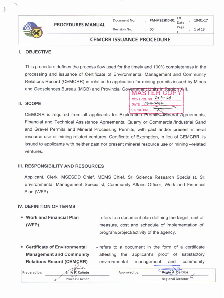 CEMCRR Issuance Procedures for Mining | PDF
