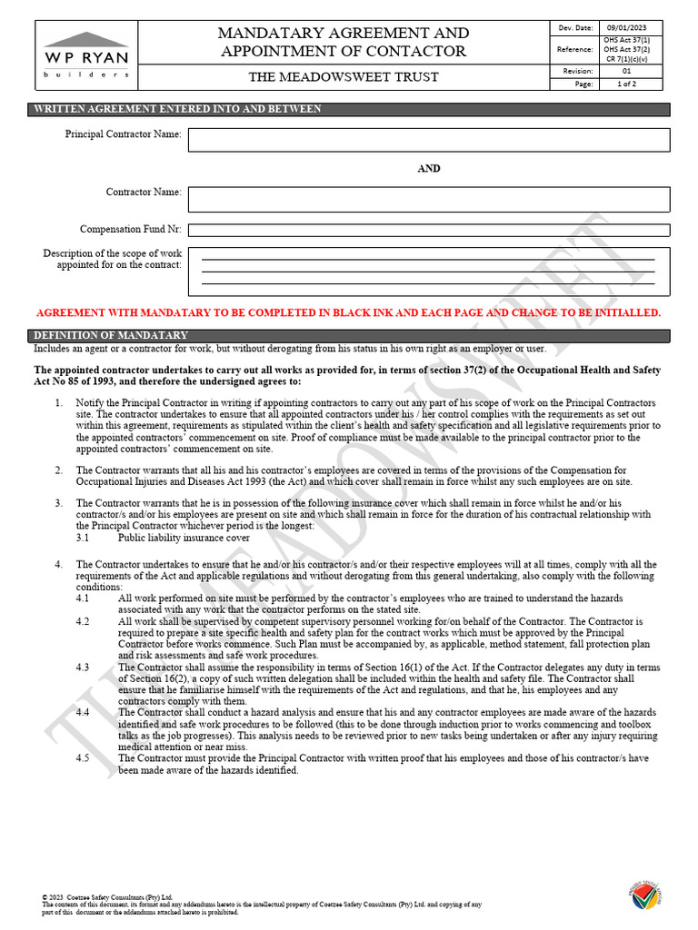 Mandatary Agreement for Contractors | PDF | Employment | Occupational ...
