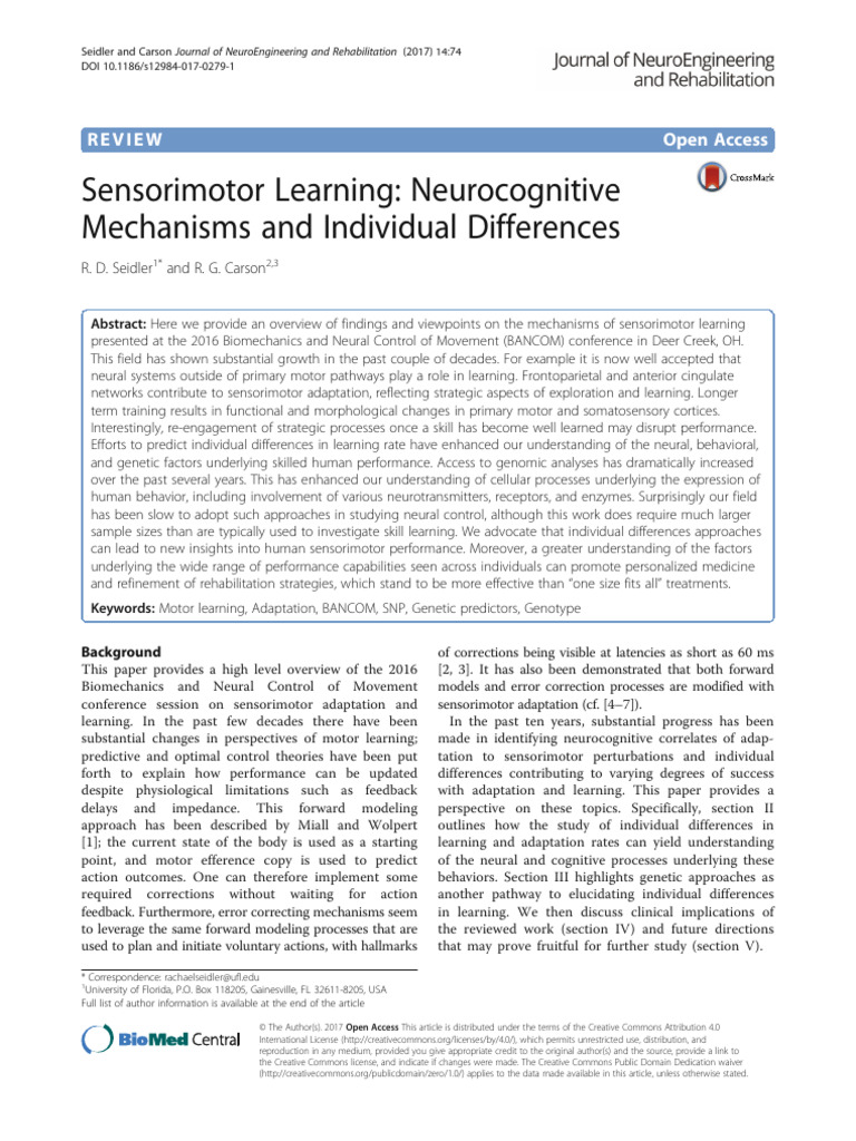 Sensorimotor Learning Mechanisms Explained | PDF | Single Nucleotide ...