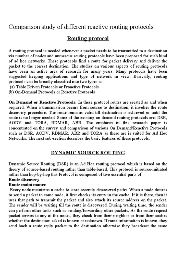 Comparison Study of Different Reactive Routing Protocols | PDF ...