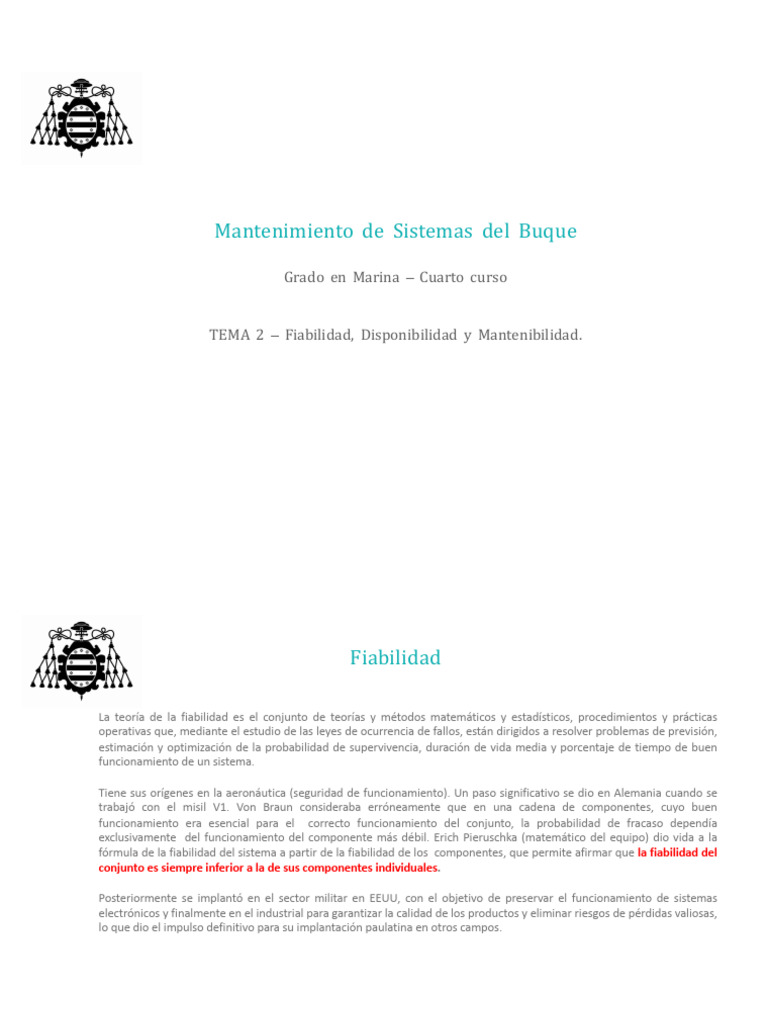 2 Fiabilidad Mantenibilidad Y Disponibilidad Pdf Ingeniería De