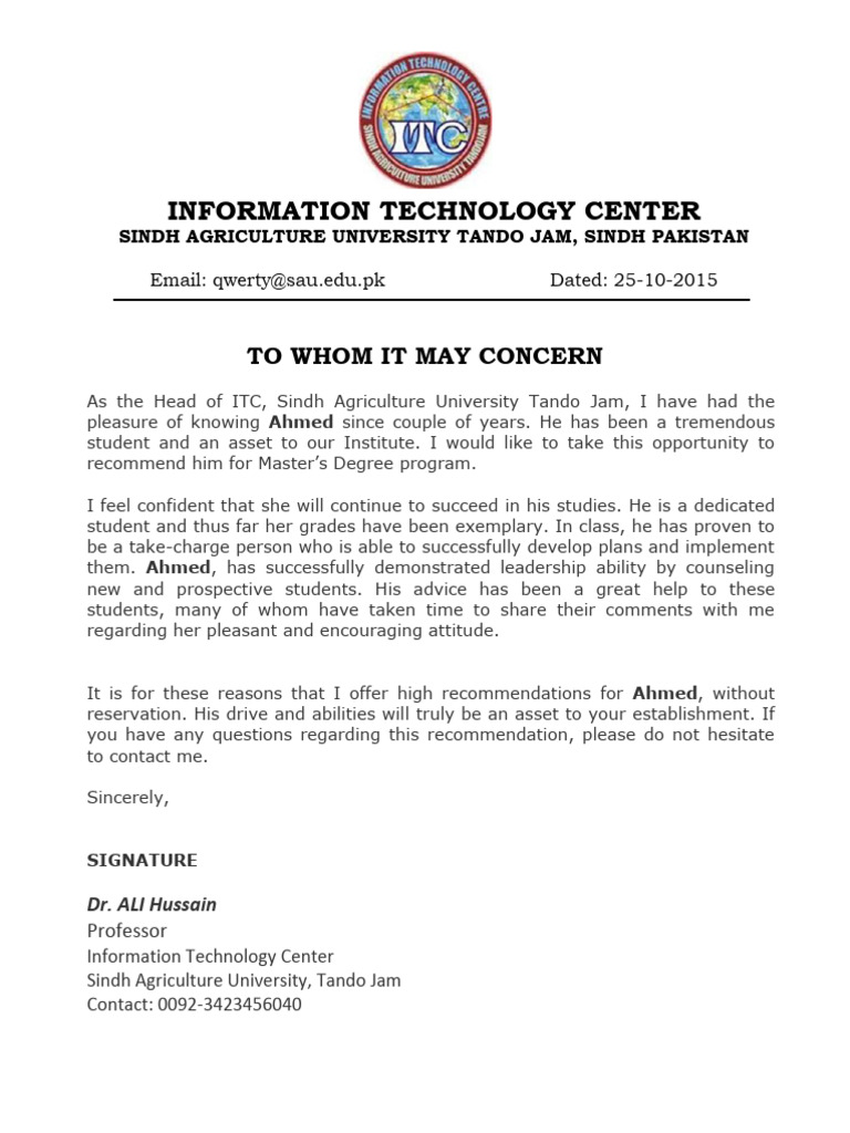 Sample of Recommendation Letter (Updated) | PDF