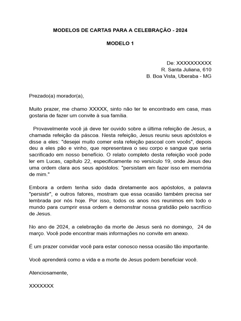 Modelos de Cartas para A Celebração - 2024-2 | PDF | Jesus | Evangelho ...