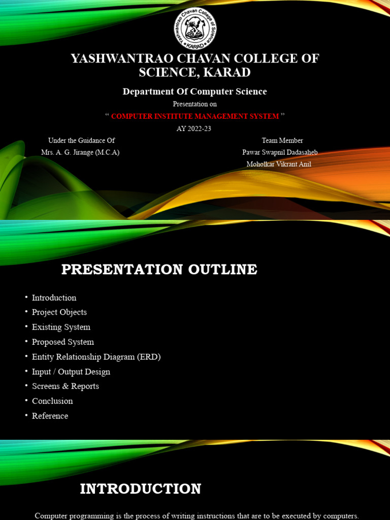 Computer Institute Management System PPT Presentation PDF Computer