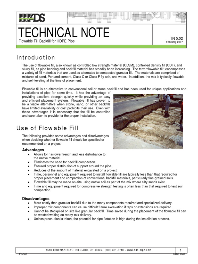 Flowable Fill Backfill for HDPE Pipes | PDF | Buoyancy | Trench