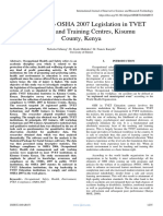 Compliance To OSHA 2007 Legislation in TVET Education and Training Centres, Kisumu County, Kenya