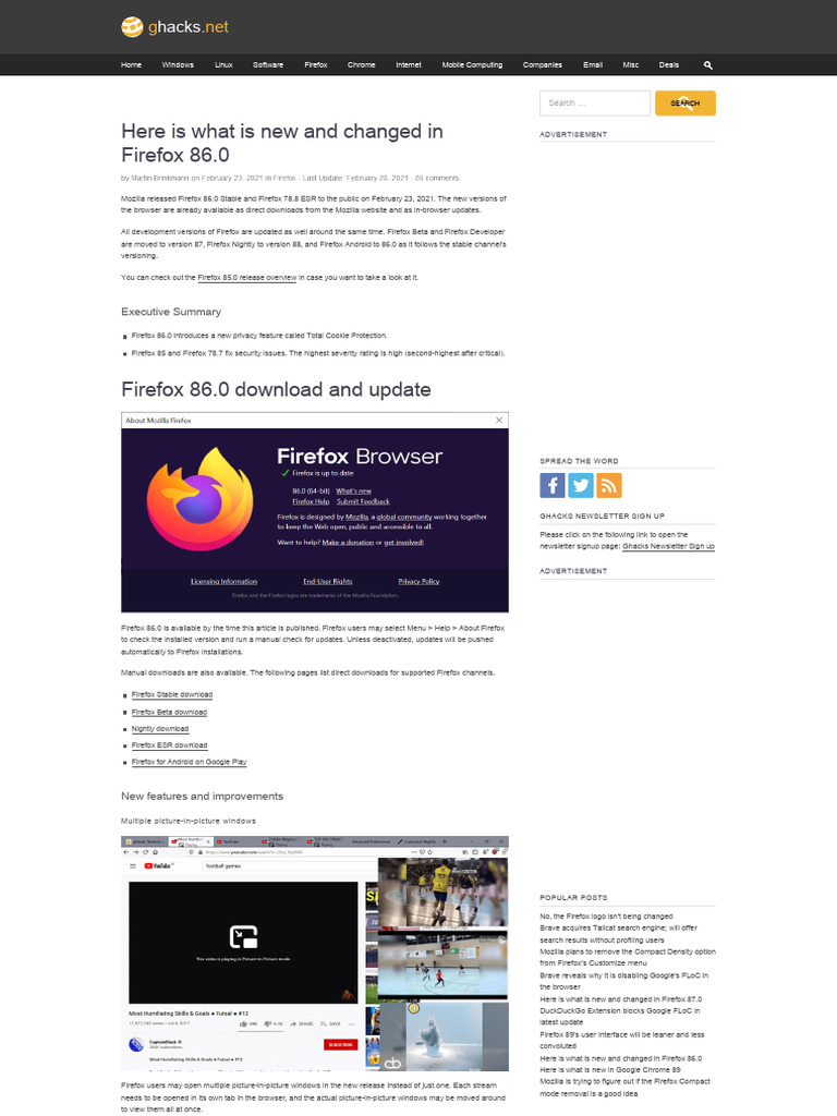 Firefox 86.0: New Features & Updates | PDF | Software | Computing