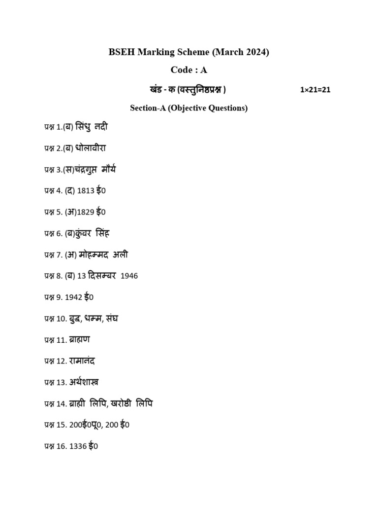 bseh-marking-scheme-march-2024-code-a-1-21-21-section-a-objective