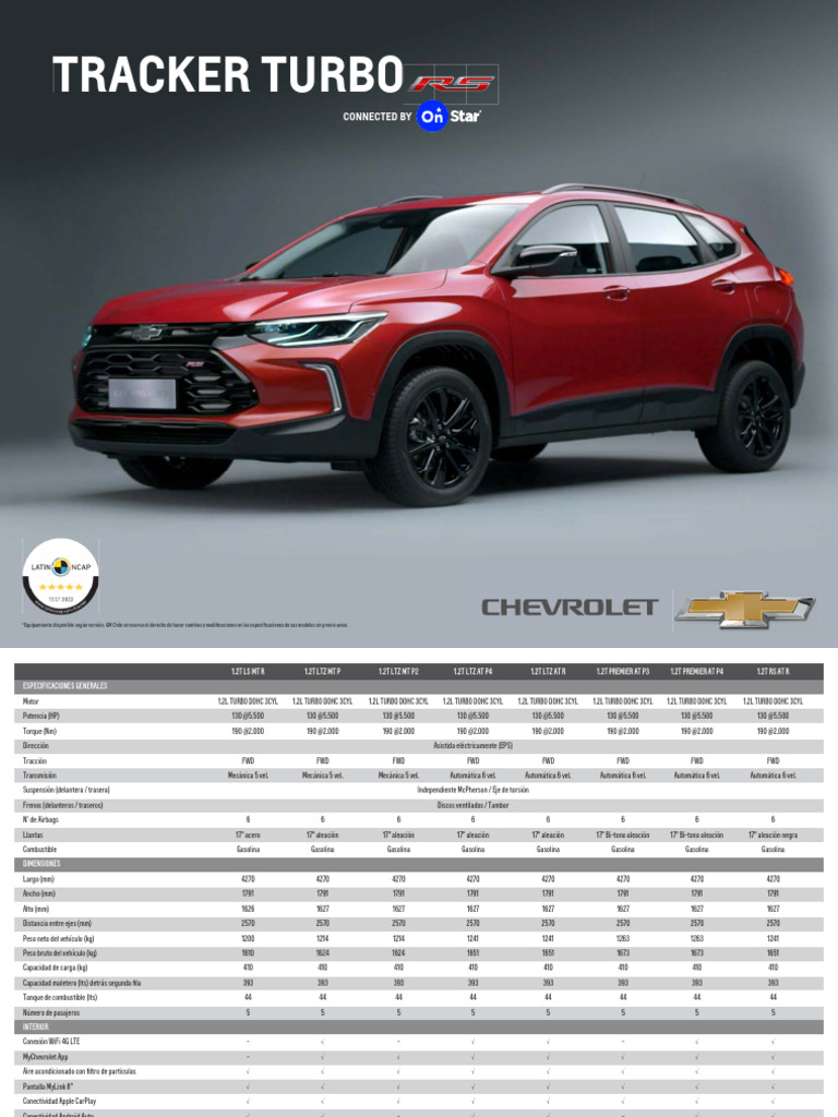 Ficha Técnica Chevrolet Tracker 2025 | PDF | Tecnología de vehículos ...