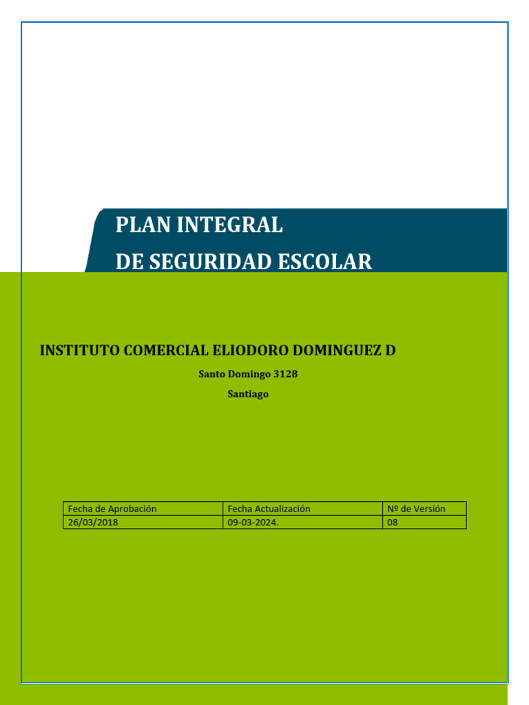 Plan Integral de Seguridad Escolar 2024 | PDF | Valores | Planificación