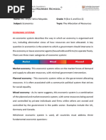 The Allocation of Resources - Economic Systems