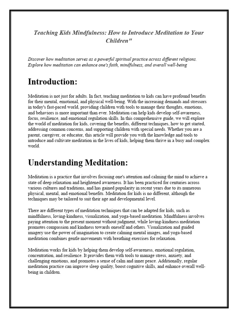 26 meditation for kids pdf meditation mindfulness